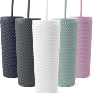 Simple Modern Plastic Matte Studded Tumbler with Lid and Straw | Reusable BPA Free Iced Coffee Cups Double Wall Smoothie Cup | Gifts for Women Men Him Her | Classic Collection | 24oz | Winter White