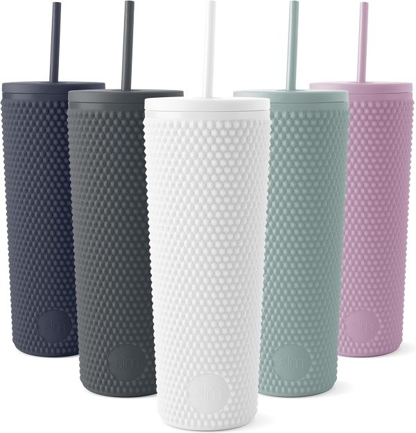 Simple Modern Plastic Matte Studded Tumbler with Lid and Straw | Reusable BPA Free Iced Coffee Cups Double Wall Smoothie Cup | Gifts for Women Men Him Her | Classic Collection | 24oz | Winter White