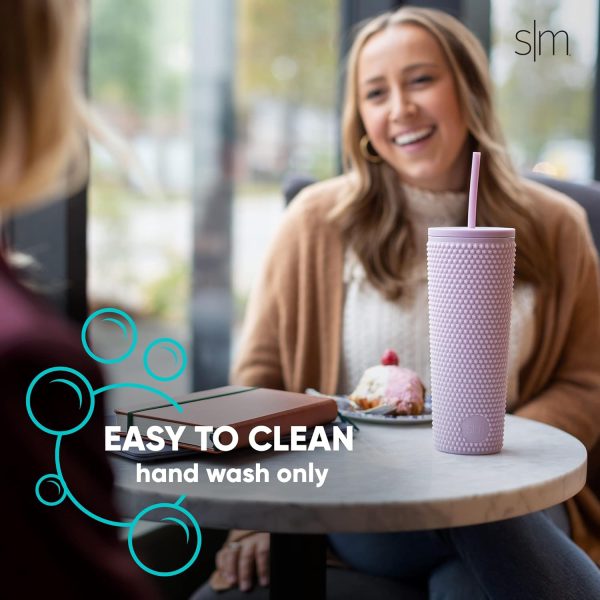 Simple Modern Plastic Matte Studded Tumbler with Lid and Straw | Reusable BPA Free Iced Coffee Cups Double Wall Smoothie Cup | Gifts for Women Men Him Her | Classic Collection | 24oz | Winter White - Image 3