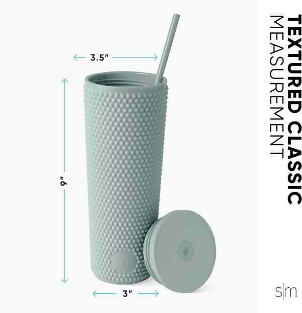 Simple Modern Plastic Matte Studded Tumbler with Lid and Straw | Reusable BPA Free Iced Coffee Cups Double Wall Smoothie Cup | Gifts for Women Men Him Her | Classic Collection | 24oz | Winter White - Image 4