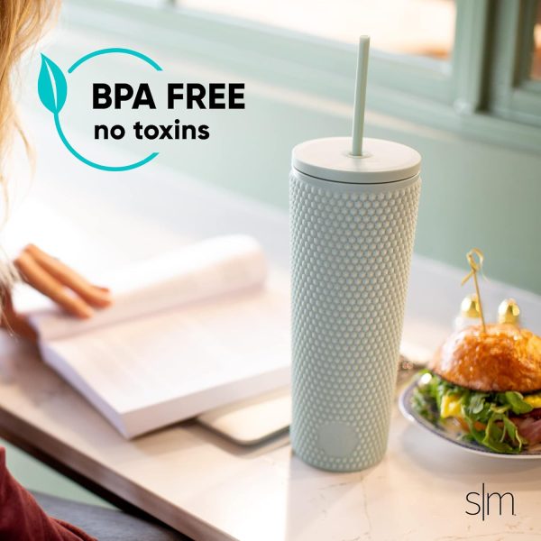 Simple Modern Plastic Matte Studded Tumbler with Lid and Straw | Reusable BPA Free Iced Coffee Cups Double Wall Smoothie Cup | Gifts for Women Men Him Her | Classic Collection | 24oz | Winter White - Image 5