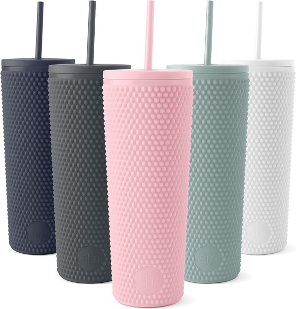 Simple Modern Plastic Matte Studded Tumbler with Lid and Straw | Reusable BPA Free Iced Coffee Cups Double Wall Smoothie Cup | Gifts for Women Men Him Her | Classic Collection | 24oz | Winter White - Image 7