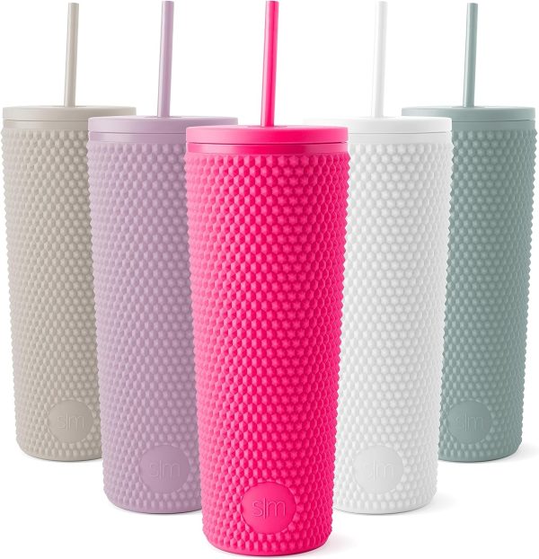 Simple Modern Plastic Matte Studded Tumbler with Lid and Straw | Reusable BPA Free Iced Coffee Cups Double Wall Smoothie Cup | Gifts for Women Men Him Her | Classic Collection | 24oz | Winter White - Image 9
