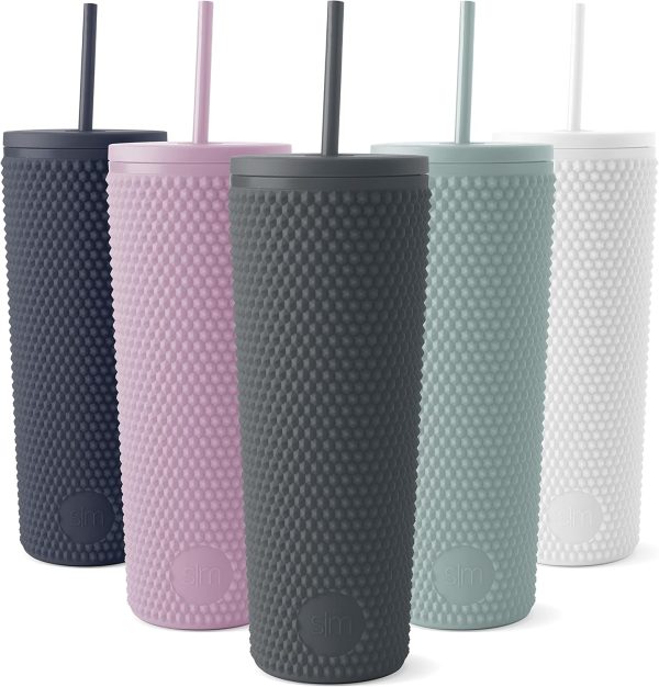 Simple Modern Plastic Matte Studded Tumbler with Lid and Straw | Reusable BPA Free Iced Coffee Cups Double Wall Smoothie Cup | Gifts for Women Men Him Her | Classic Collection | 24oz | Winter White - Image 11