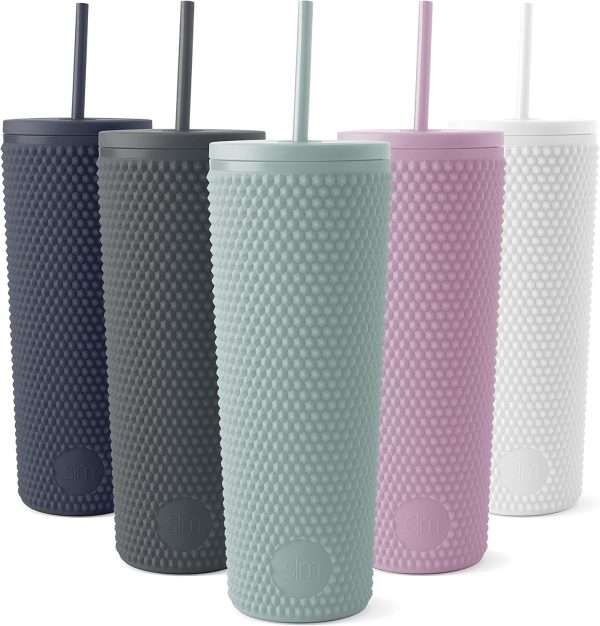 Simple Modern Plastic Matte Studded Tumbler with Lid and Straw | Reusable BPA Free Iced Coffee Cups Double Wall Smoothie Cup | Gifts for Women Men Him Her | Classic Collection | 24oz | Winter White - Image 13