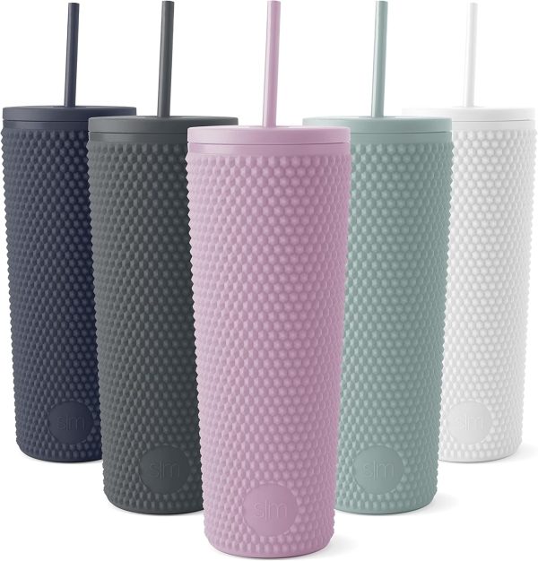 Simple Modern Plastic Matte Studded Tumbler with Lid and Straw | Reusable BPA Free Iced Coffee Cups Double Wall Smoothie Cup | Gifts for Women Men Him Her | Classic Collection | 24oz | Winter White - Image 15