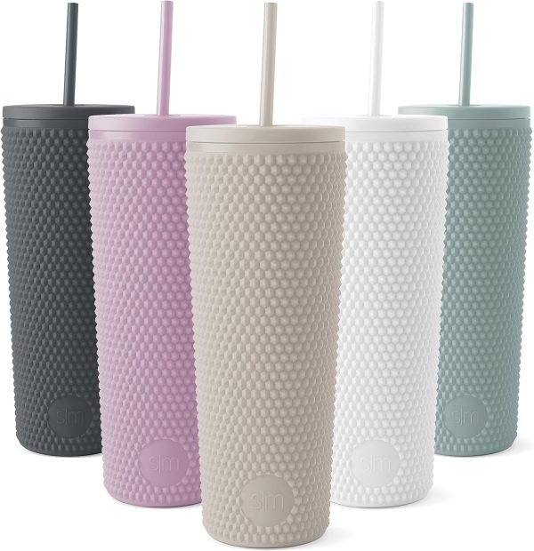 Simple Modern Plastic Matte Studded Tumbler with Lid and Straw | Reusable BPA Free Iced Coffee Cups Double Wall Smoothie Cup | Gifts for Women Men Him Her | Classic Collection | 24oz | Winter White - Image 17