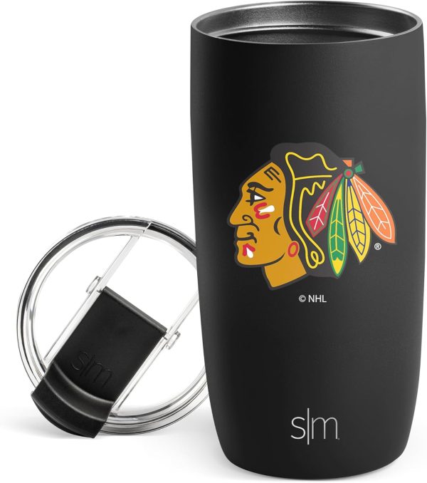 Simple Modern Officially Licensed NHL Chicago Blackhawks 16oz Travel Coffee Tumbler with Flip Lid | Stainless Steel Cup | Hockey Gifts for Men, Women | Voyager Collection | Chicago Blackhawks