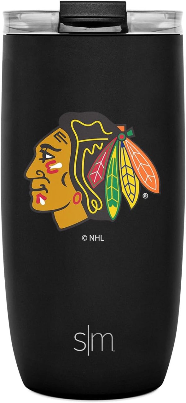 Simple Modern Officially Licensed NHL Chicago Blackhawks 16oz Travel Coffee Tumbler with Flip Lid | Stainless Steel Cup | Hockey Gifts for Men, Women | Voyager Collection | Chicago Blackhawks - Image 2