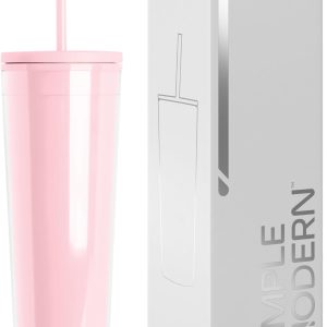 Simple Modern Plastic Tumbler with Lid and Straw | Reusable BPA Free Iced Coffee Cups Double Wall Smoothie Cup | Gifts for Women Men Him Her | Classic Collection | 24oz | Blush