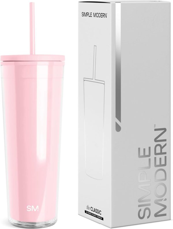 Simple Modern Plastic Tumbler with Lid and Straw | Reusable BPA Free Iced Coffee Cups Double Wall Smoothie Cup | Gifts for Women Men Him Her | Classic Collection | 24oz | Blush
