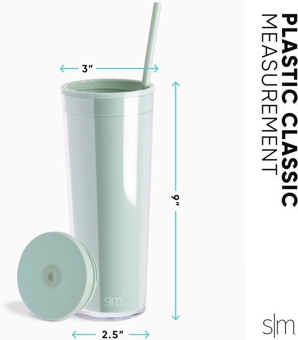 Simple Modern Plastic Tumbler with Lid and Straw | Reusable BPA Free Iced Coffee Cups Double Wall Smoothie Cup | Gifts for Women Men Him Her | Classic Collection | 24oz | Blush - Image 4