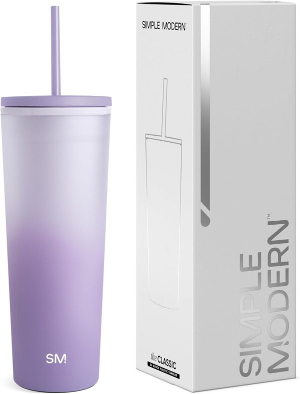 Simple Modern Plastic Tumbler with Lid and Straw | Reusable BPA Free Iced Coffee Cups Double Wall Smoothie Cup | Gifts for Women Men Him Her | Classic Collection | 24oz | Blush - Image 12