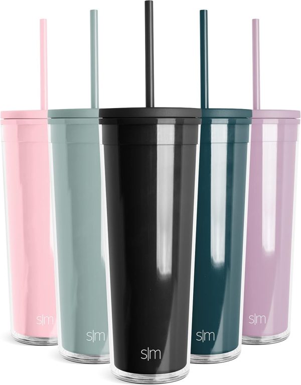 Simple Modern Plastic Tumbler with Lid and Straw | Reusable BPA Free Iced Coffee Cups Double Wall Smoothie Cup | Gifts for Women Men Him Her | Classic Collection | 24oz | Blush - Image 14