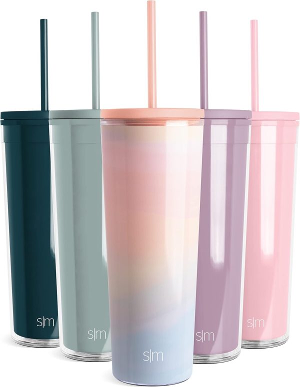 Simple Modern Plastic Tumbler with Lid and Straw | Reusable BPA Free Iced Coffee Cups Double Wall Smoothie Cup | Gifts for Women Men Him Her | Classic Collection | 24oz | Blush - Image 21