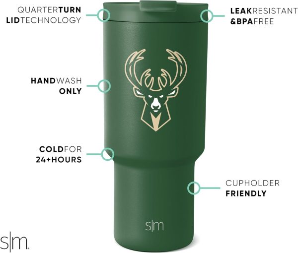 Simple Modern Officially Licensed NBA 30oz Tumbler with Flip Lid and Straws | Insulated Stainless Steel Cup | Trek Collection - Image 2