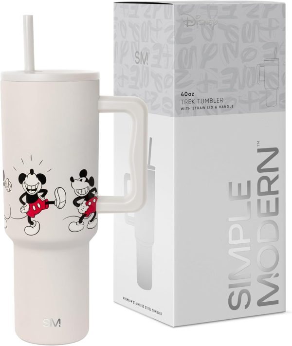 Simple Modern Disney 40 oz Tumbler with Handle and Straw Lid | Insulated Reusable Stainless Steel Water Bottle Travel Mug | Gifts for Women Men Him Her | Trek Collection | 40oz | Mickey Mouse Dances