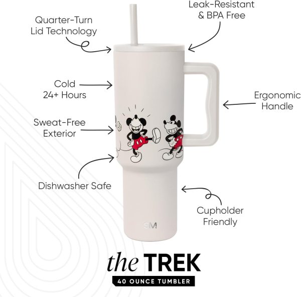 Simple Modern Disney 40 oz Tumbler with Handle and Straw Lid | Insulated Reusable Stainless Steel Water Bottle Travel Mug | Gifts for Women Men Him Her | Trek Collection | 40oz | Mickey Mouse Dances - Image 2