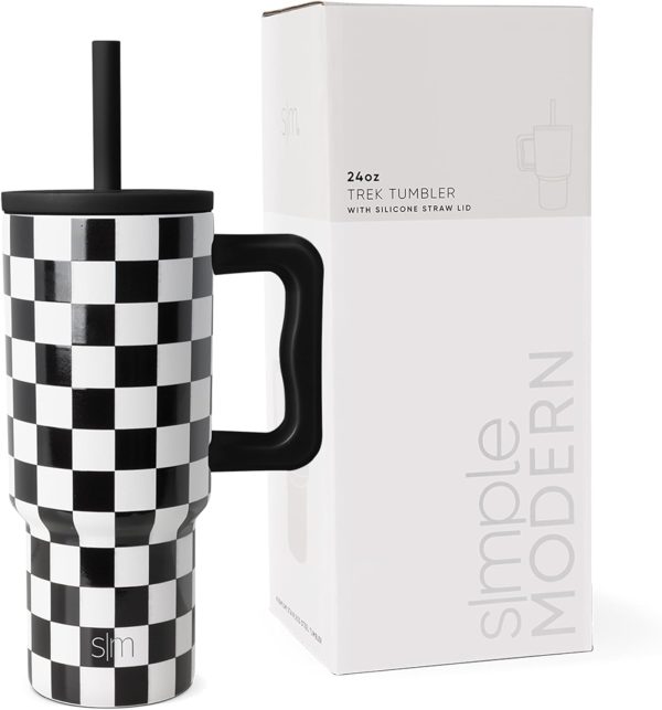 Simple Modern Trek Pivot | 24oz Kids Flip Straw Tumbler with Handle and Silicone Boot | Insulated Water Bottle Stainless Steel Cup | School Travel Jug | Confetti - Image 8