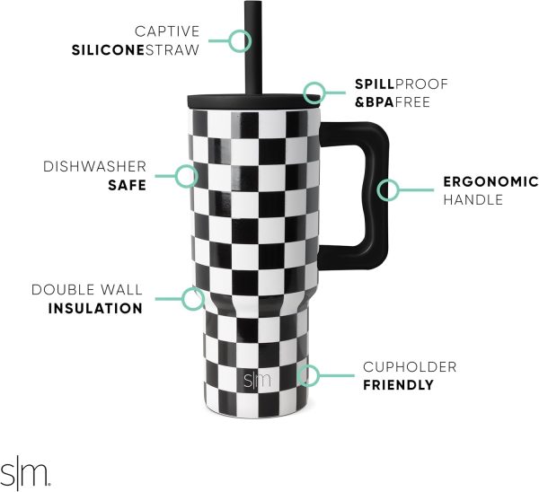 Simple Modern Trek Pivot | 24oz Kids Flip Straw Tumbler with Handle and Silicone Boot | Insulated Water Bottle Stainless Steel Cup | School Travel Jug | Confetti - Image 9