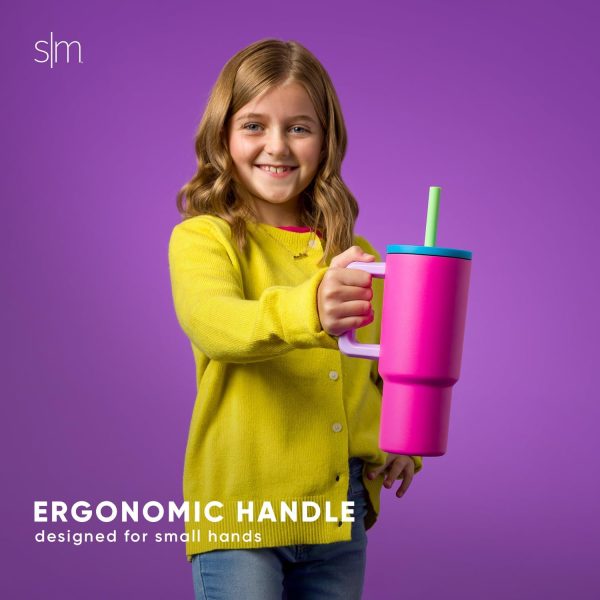Simple Modern Trek Pivot | 24oz Kids Flip Straw Tumbler with Handle and Silicone Boot | Insulated Water Bottle Stainless Steel Cup | School Travel Jug | Confetti - Image 11