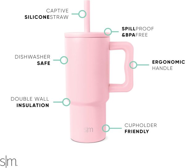 Simple Modern Trek Pivot | 24oz Kids Flip Straw Tumbler with Handle and Silicone Boot | Insulated Water Bottle Stainless Steel Cup | School Travel Jug | Confetti - Image 29