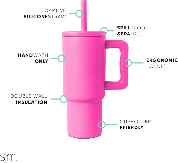 Simple Modern Trek Pivot | 24oz Kids Flip Straw Tumbler with Handle and Silicone Boot | Insulated Water Bottle Stainless Steel Cup | School Travel Jug | Confetti - Image 40