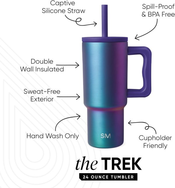 Simple Modern Trek Pivot | 24oz Kids Flip Straw Tumbler with Handle and Silicone Boot | Insulated Water Bottle Stainless Steel Cup | School Travel Jug | Confetti - Image 46