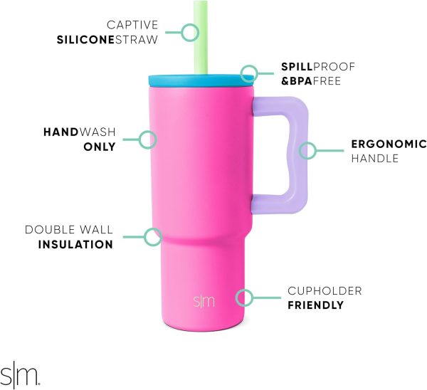 Simple Modern Trek Pivot | 24oz Kids Flip Straw Tumbler with Handle and Silicone Boot | Insulated Water Bottle Stainless Steel Cup | School Travel Jug | Confetti - Image 48