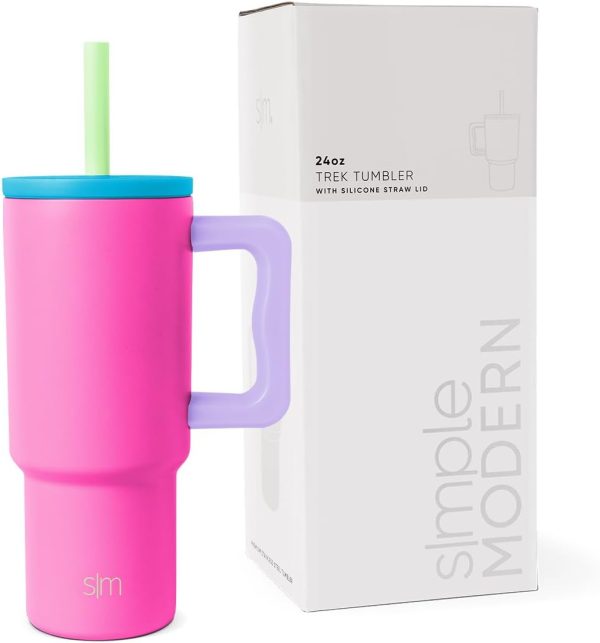 Simple Modern Trek Pivot | 24oz Kids Flip Straw Tumbler with Handle and Silicone Boot | Insulated Water Bottle Stainless Steel Cup | School Travel Jug | Confetti - Image 85