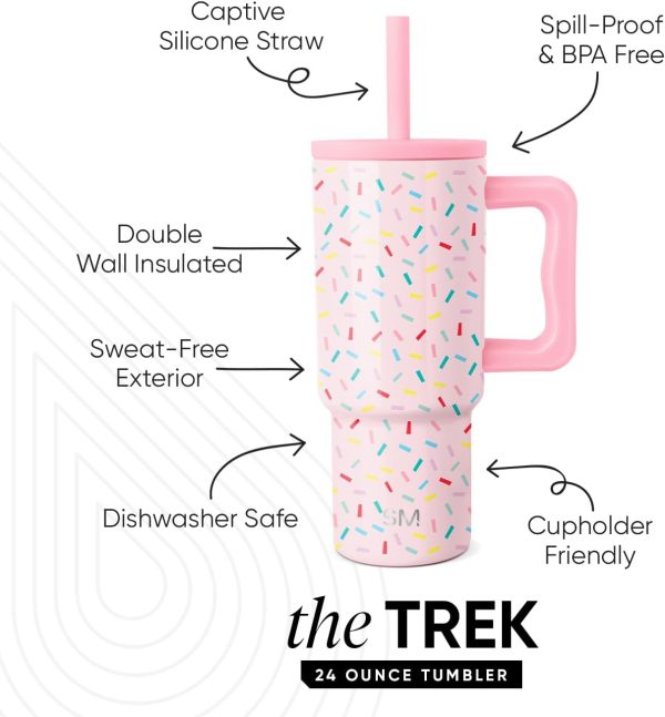 Simple Modern Trek Pivot | 24oz Kids Flip Straw Tumbler with Handle and Silicone Boot | Insulated Water Bottle Stainless Steel Cup | School Travel Jug | Confetti - Image 110