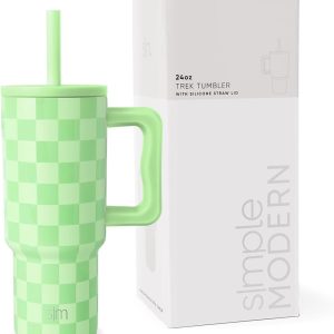Simple Modern Kids 24 oz Tumbler with Handle and Silicone Straw Lid | Spill Proof and Leak Resistant | Reusable Stainless Steel Bottle | Gift for Kids Boys Girls | Trek Collection | Lime Checkmate