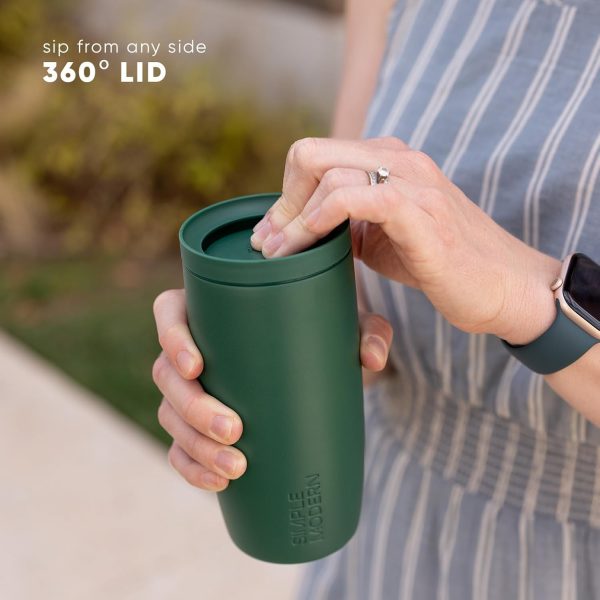 Simple Modern Travel Coffee Mug Tumbler with 360° Lid | Ceramic-Lined Insulated Stainless Steel Cold Brew Iced Coffee Cup Thermos | Gift for Women Men Her Him | Voyager Signature | 16oz | Almond Birch - Image 2