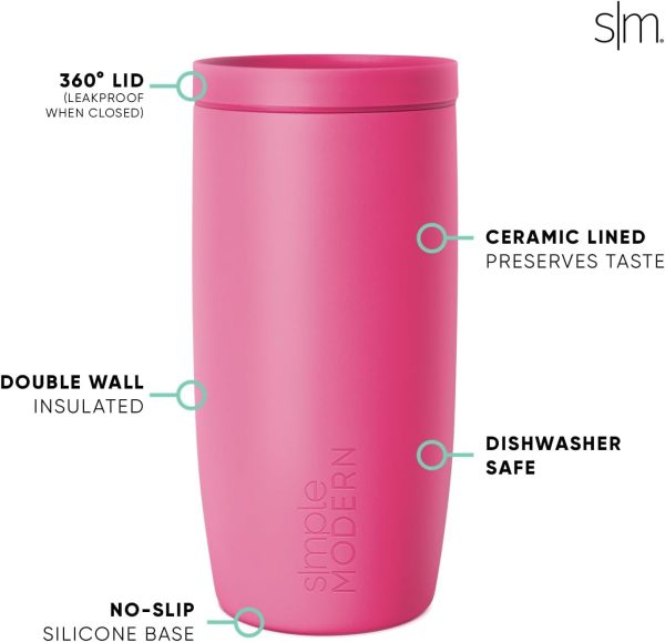 Simple Modern Travel Coffee Mug Tumbler with 360° Lid | Ceramic-Lined Insulated Stainless Steel Cold Brew Iced Coffee Cup Thermos | Gift for Women Men Her Him | Voyager Signature | 16oz | Almond Birch - Image 14