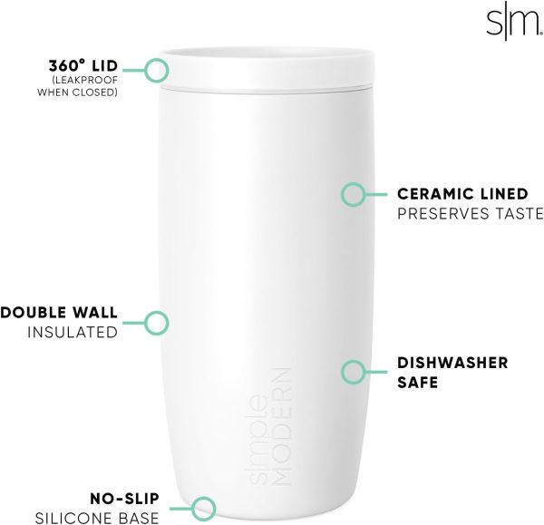 Simple Modern Travel Coffee Mug Tumbler with 360° Lid | Ceramic-Lined Insulated Stainless Steel Cold Brew Iced Coffee Cup Thermos | Gift for Women Men Her Him | Voyager Signature | 16oz | Almond Birch - Image 17