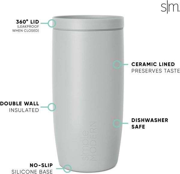 Simple Modern Travel Coffee Mug Tumbler with 360° Lid | Ceramic-Lined Insulated Stainless Steel Cold Brew Iced Coffee Cup Thermos | Gift for Women Men Her Him | Voyager Signature | 16oz | Almond Birch - Image 20