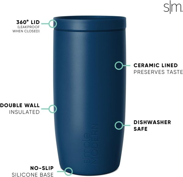 Simple Modern Travel Coffee Mug Tumbler with 360° Lid | Ceramic-Lined Insulated Stainless Steel Cold Brew Iced Coffee Cup Thermos | Gift for Women Men Her Him | Voyager Signature | 16oz | Almond Birch - Image 25