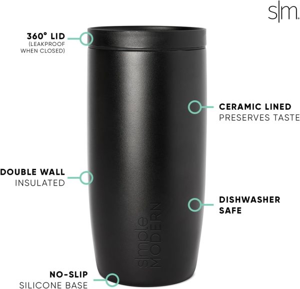 Simple Modern Travel Coffee Mug Tumbler with 360° Lid | Ceramic-Lined Insulated Stainless Steel Cold Brew Iced Coffee Cup Thermos | Gift for Women Men Her Him | Voyager Signature | 16oz | Almond Birch - Image 31