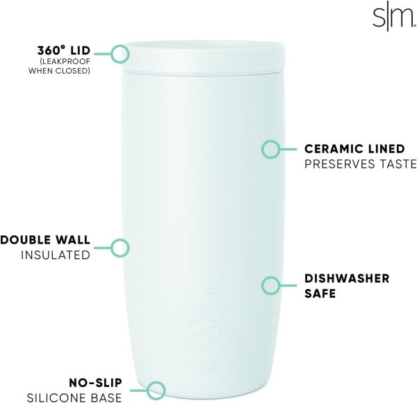 Simple Modern Travel Coffee Mug Tumbler with 360° Lid | Ceramic-Lined Insulated Stainless Steel Cold Brew Iced Coffee Cup Thermos | Gift for Women Men Her Him | Voyager Signature | 16oz | Almond Birch - Image 39