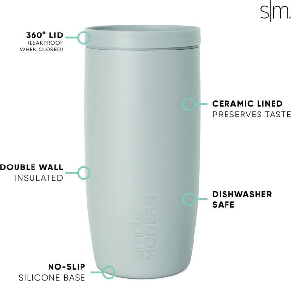 Simple Modern Travel Coffee Mug Tumbler with 360° Lid | Ceramic-Lined Insulated Stainless Steel Cold Brew Iced Coffee Cup Thermos | Gift for Women Men Her Him | Voyager Signature | 16oz | Almond Birch - Image 42