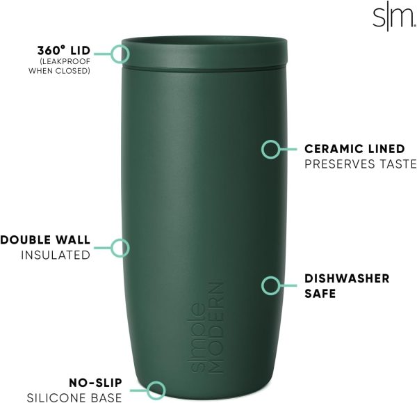 Simple Modern Travel Coffee Mug Tumbler with 360° Lid | Ceramic-Lined Insulated Stainless Steel Cold Brew Iced Coffee Cup Thermos | Gift for Women Men Her Him | Voyager Signature | 16oz | Almond Birch - Image 55