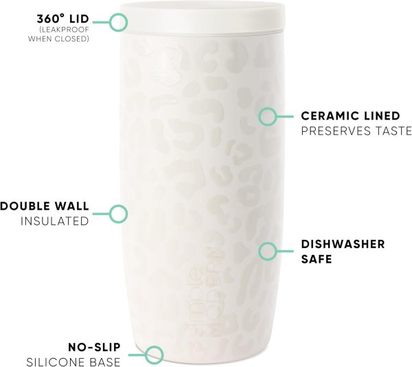 Simple Modern Travel Coffee Mug Tumbler with 360° Lid | Ceramic-Lined Insulated Stainless Steel Cold Brew Iced Coffee Cup Thermos | Gift for Women Men Her Him | Voyager Signature | 16oz | Almond Birch - Image 61