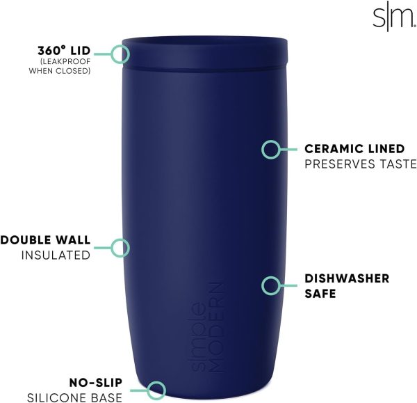Simple Modern Travel Coffee Mug Tumbler with 360° Lid | Ceramic-Lined Insulated Stainless Steel Cold Brew Iced Coffee Cup Thermos | Gift for Women Men Her Him | Voyager Signature | 16oz | Almond Birch - Image 64