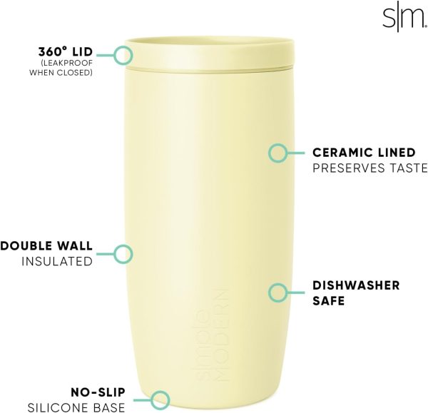 Simple Modern Travel Coffee Mug Tumbler with 360° Lid | Ceramic-Lined Insulated Stainless Steel Cold Brew Iced Coffee Cup Thermos | Gift for Women Men Her Him | Voyager Signature | 16oz | Almond Birch - Image 77