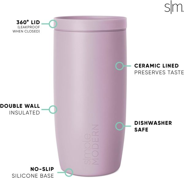 Simple Modern Travel Coffee Mug Tumbler with 360° Lid | Ceramic-Lined Insulated Stainless Steel Cold Brew Iced Coffee Cup Thermos | Gift for Women Men Her Him | Voyager Signature | 16oz | Almond Birch - Image 83