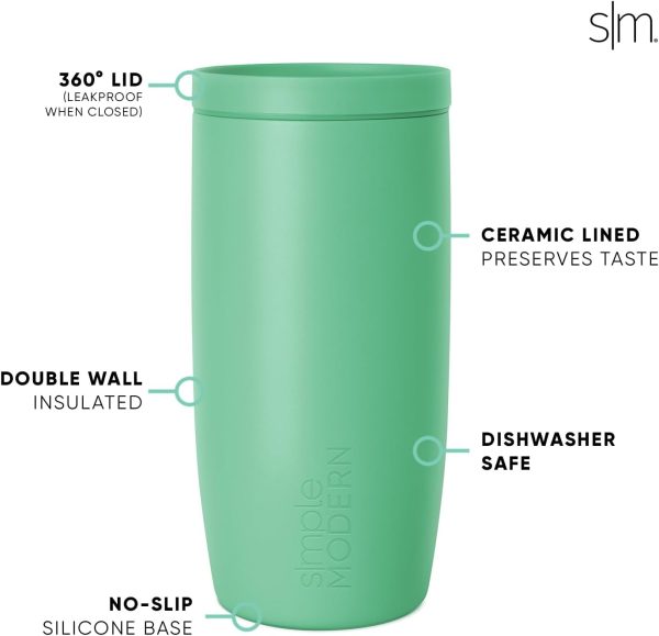 Simple Modern Travel Coffee Mug Tumbler with 360° Lid | Ceramic-Lined Insulated Stainless Steel Cold Brew Iced Coffee Cup Thermos | Gift for Women Men Her Him | Voyager Signature | 16oz | Almond Birch - Image 101