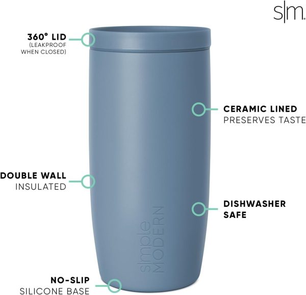 Simple Modern Travel Coffee Mug Tumbler with 360° Lid | Ceramic-Lined Insulated Stainless Steel Cold Brew Iced Coffee Cup Thermos | Gift for Women Men Her Him | Voyager Signature | 16oz | Almond Birch - Image 103