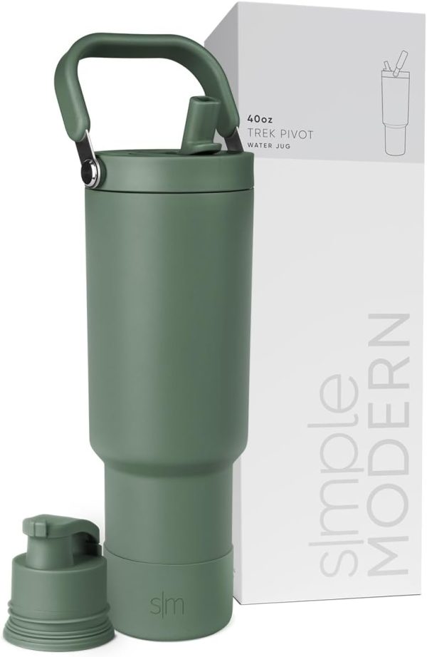 Simple Modern Trek Pivot | 40oz Flip Straw Tumbler with Handle | Water Bottle & Boot | Interchangeable Straw & Chug Lids | Insulated Stainless Steel Jug | Gym Sports Outdoors | Almond Birch - Image 12