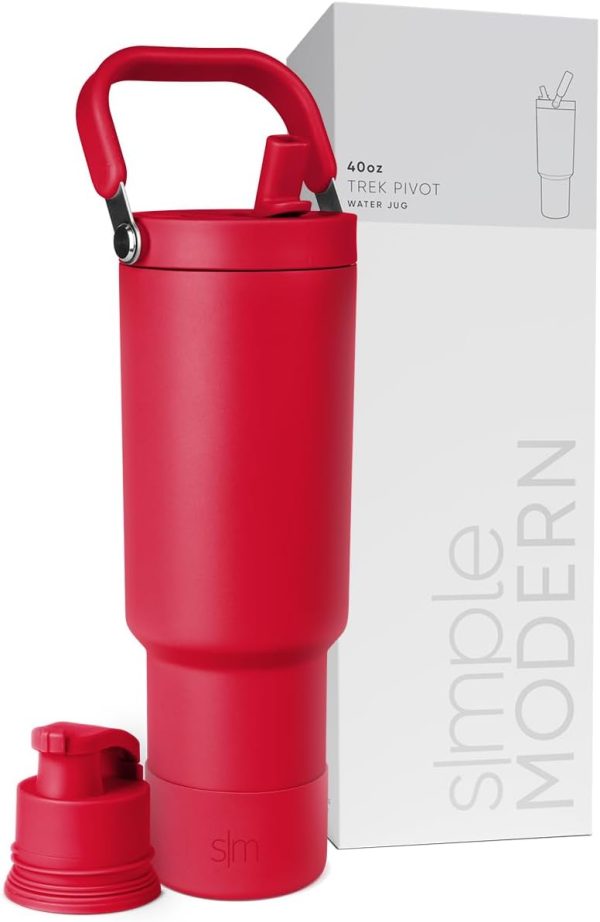 Simple Modern Trek Pivot | 40oz Flip Straw Tumbler with Handle | Water Bottle & Boot | Interchangeable Straw & Chug Lids | Insulated Stainless Steel Jug | Gym Sports Outdoors | Almond Birch - Image 29