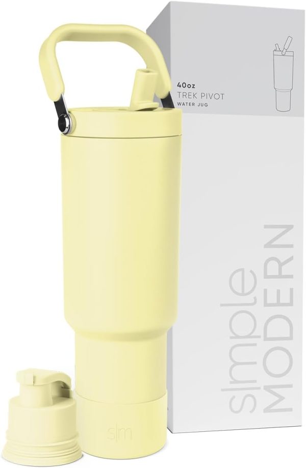 Simple Modern Trek Pivot | 40oz Flip Straw Tumbler with Handle | Water Bottle & Boot | Interchangeable Straw & Chug Lids | Insulated Stainless Steel Jug | Gym Sports Outdoors | Almond Birch - Image 38